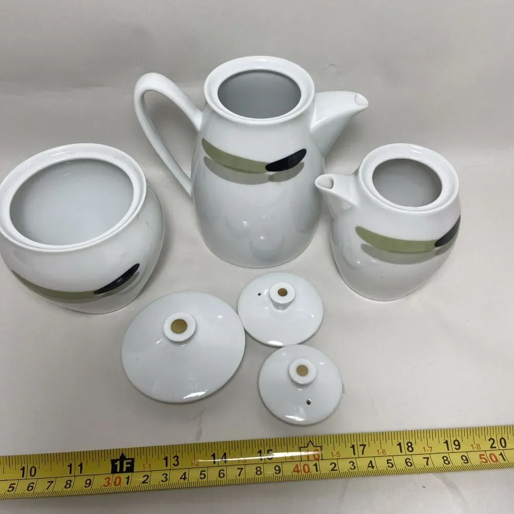 Noritake Green Island Saki Or Tea Pot with Creamer and Sugar Lot of 6  Japan
